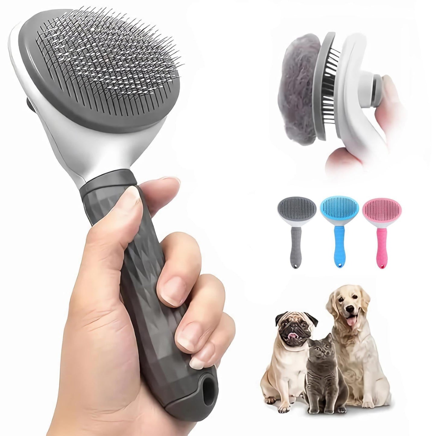 Pet Hair Removal Brush, 1 Count Pet Grooming Brush, Slicker Brush, Shedding Brush with Cleaning Button, Pet Massage Brush for Cats, Dog & Cat Grooming Supplies