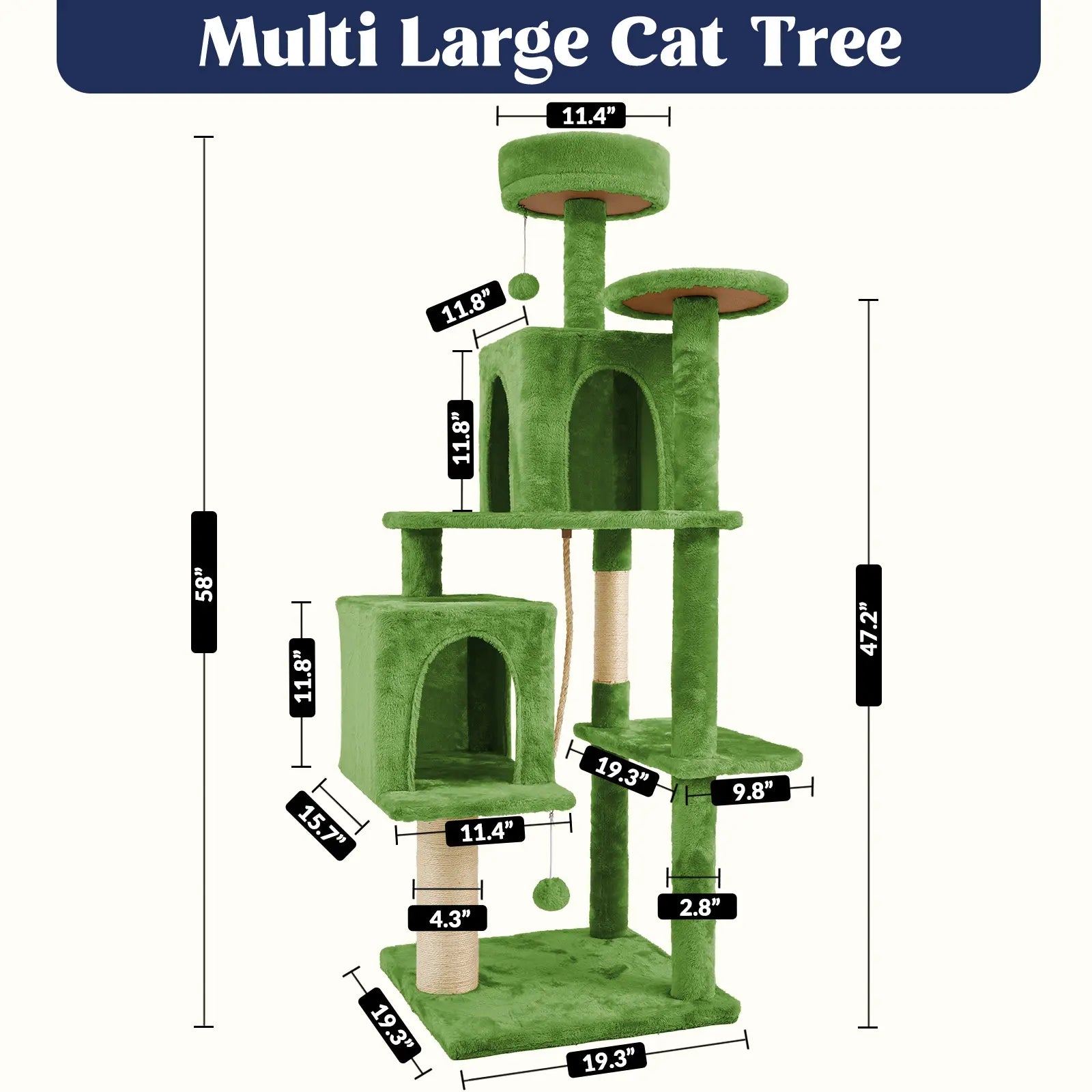 Wecharmer Indoor Cat Tree Tower with Green Leaves, Plush Cat Condo and Scratching Posts by Summerwins