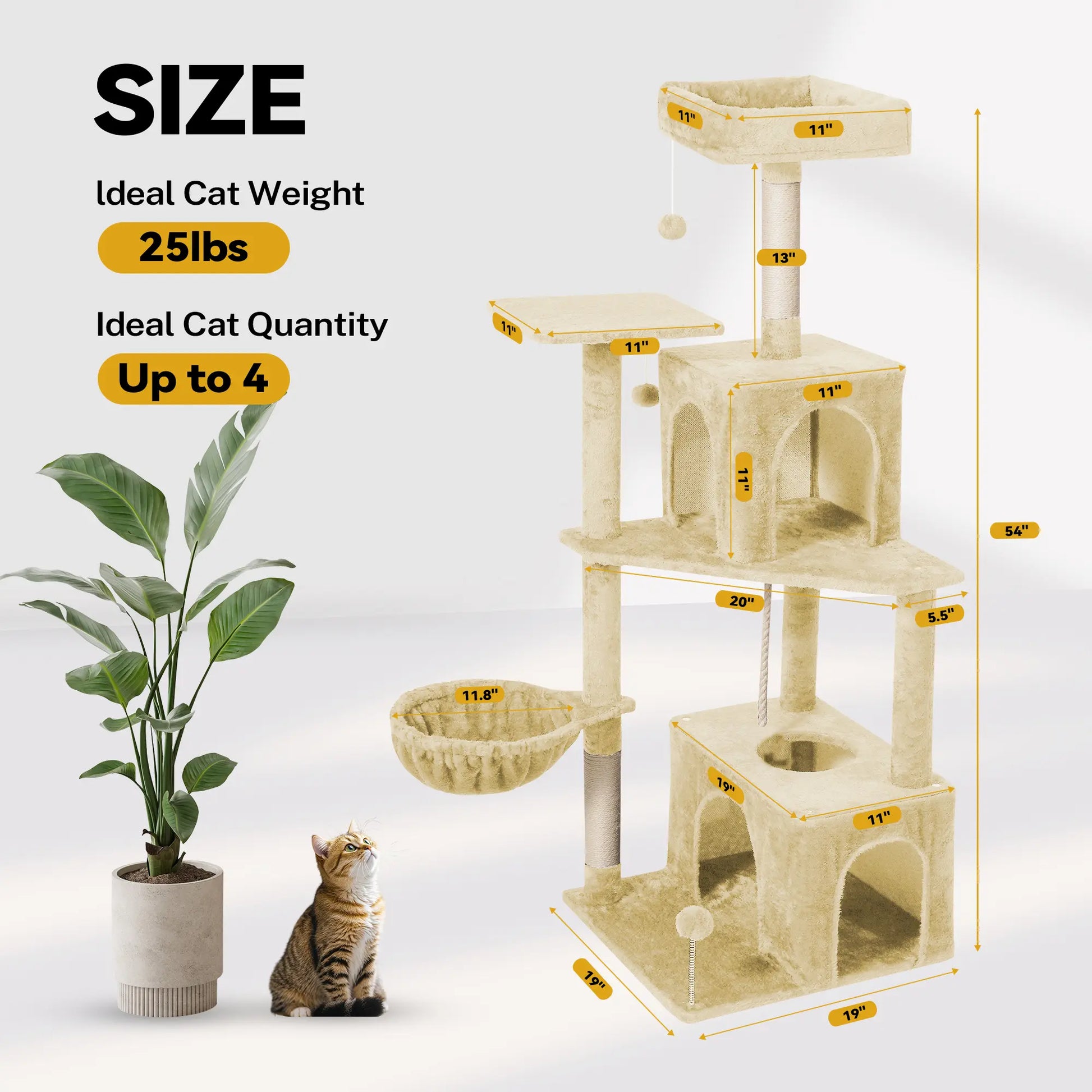 Wecharmer Indoor Cat Tree Tower with Green Leaves, Plush Cat Condo and Scratching Posts by Summerwins
