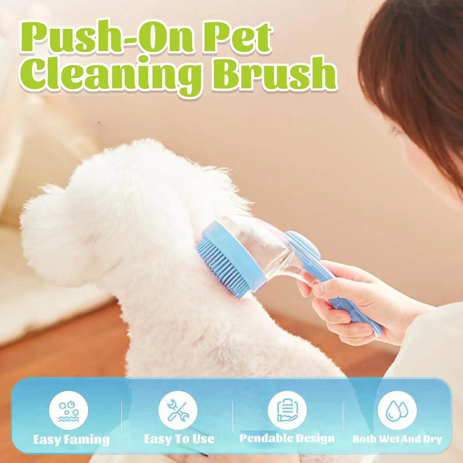 Pet Bath Brush with Shampoo Dispenser for Dogs & Cats, Ergonomic Handle, Gentle Massage Grooming Tool, Easy to Use, Essential Dog Bath Supply 