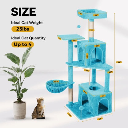 Wecharmer Indoor Cat Tree Tower with Green Leaves, Plush Cat Condo and Scratching Posts by Summerwins