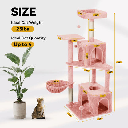 Wecharmer Indoor Cat Tree Tower with Green Leaves, Plush Cat Condo and Scratching Posts by Summerwins
