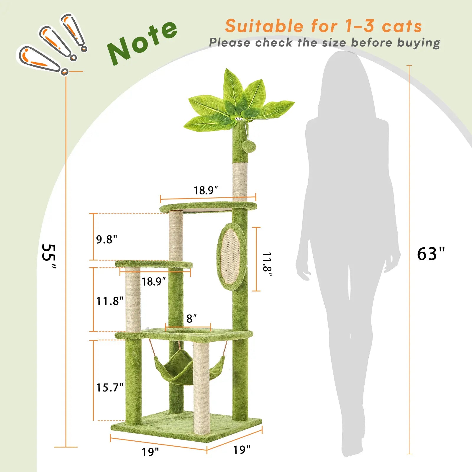 Wecharmer Indoor Cat Tree Tower with Green Leaves, Plush Cat Condo and Scratching Posts by Summerwins