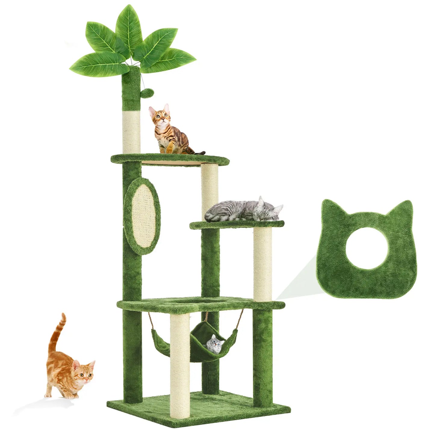Wecharmer Indoor Cat Tree Tower with Green Leaves, Plush Cat Condo and Scratching Posts by Summerwins