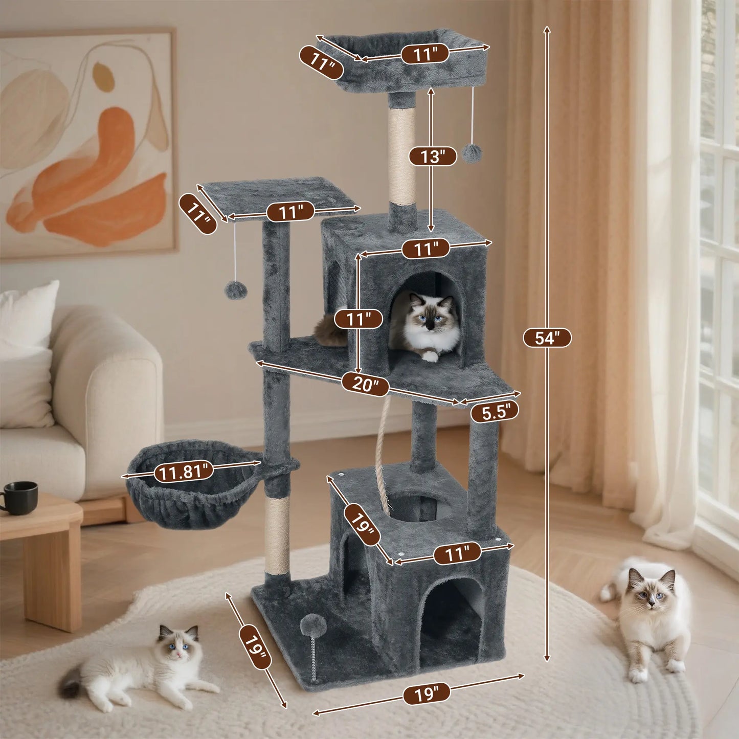 Wecharmer Indoor Cat Tree Tower with Green Leaves, Plush Cat Condo and Scratching Posts by Summerwins