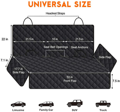 Dog Car Seat Cover - Waterproof Back Seat Protector for Pets, Non-Slip Design, Fits Most Cars, SUVs, and Trucks - Black
