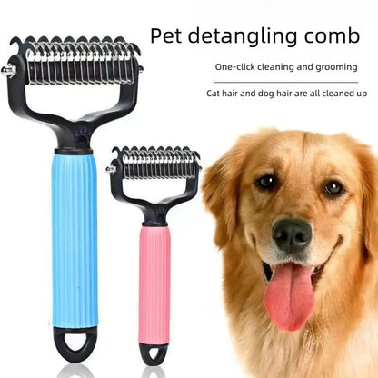 Professional Pet Grooming Tool: Universal Detangling Comb for Dogs with Stainless Steel Double-Sided Design for Effective Shedding and Matted Hair Management.