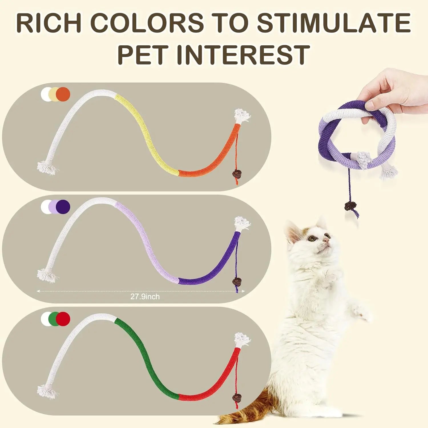 Cat Toys Chew Ropes Toys, 3 Pcs 27.9 Inches Interactive Catnip Toys for Indoor Cats, Kitten Teeth Cleaning Chew Toys for Dental Care