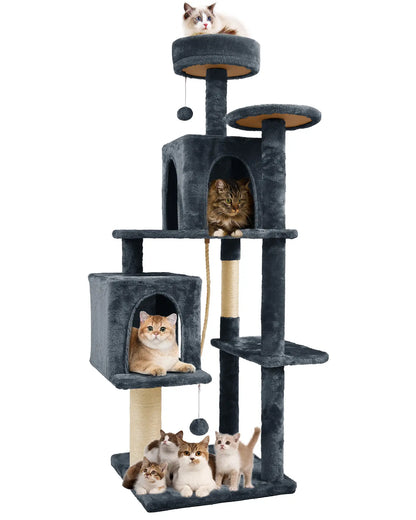 Wecharmer Indoor Cat Tree Tower with Green Leaves, Plush Cat Condo and Scratching Posts by Summerwins