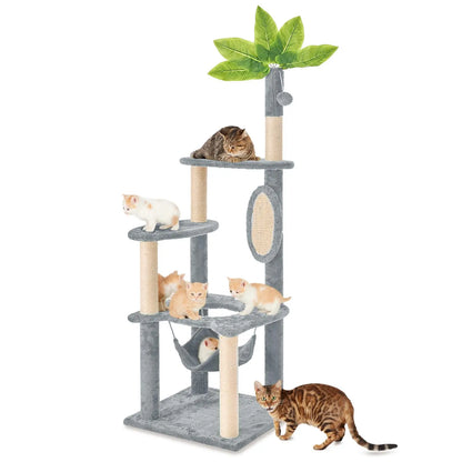 Wecharmer Indoor Cat Tree Tower with Green Leaves, Plush Cat Condo and Scratching Posts by Summerwins