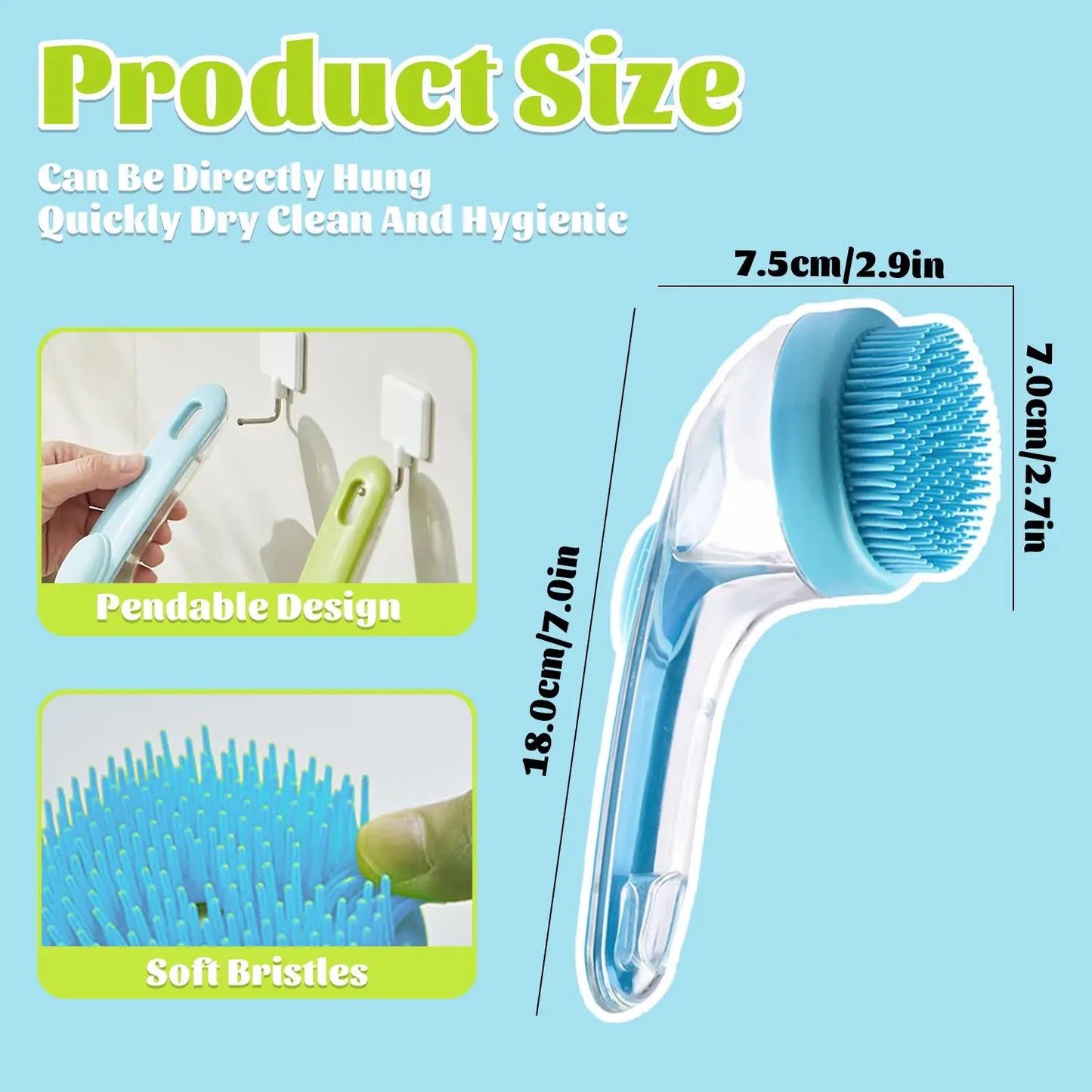 Pet Bath Brush with Shampoo Dispenser for Dogs & Cats, Ergonomic Handle, Gentle Massage Grooming Tool, Easy to Use, Essential Dog Bath Supply 