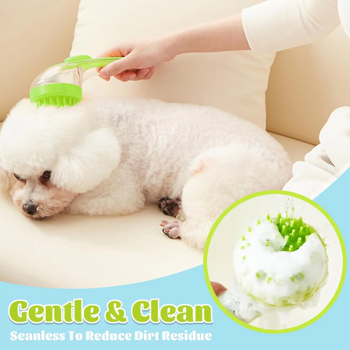 Pet Bath Brush with Shampoo Dispenser for Dogs & Cats, Ergonomic Handle, Gentle Massage Grooming Tool, Easy to Use, Essential Dog Bath Supply 