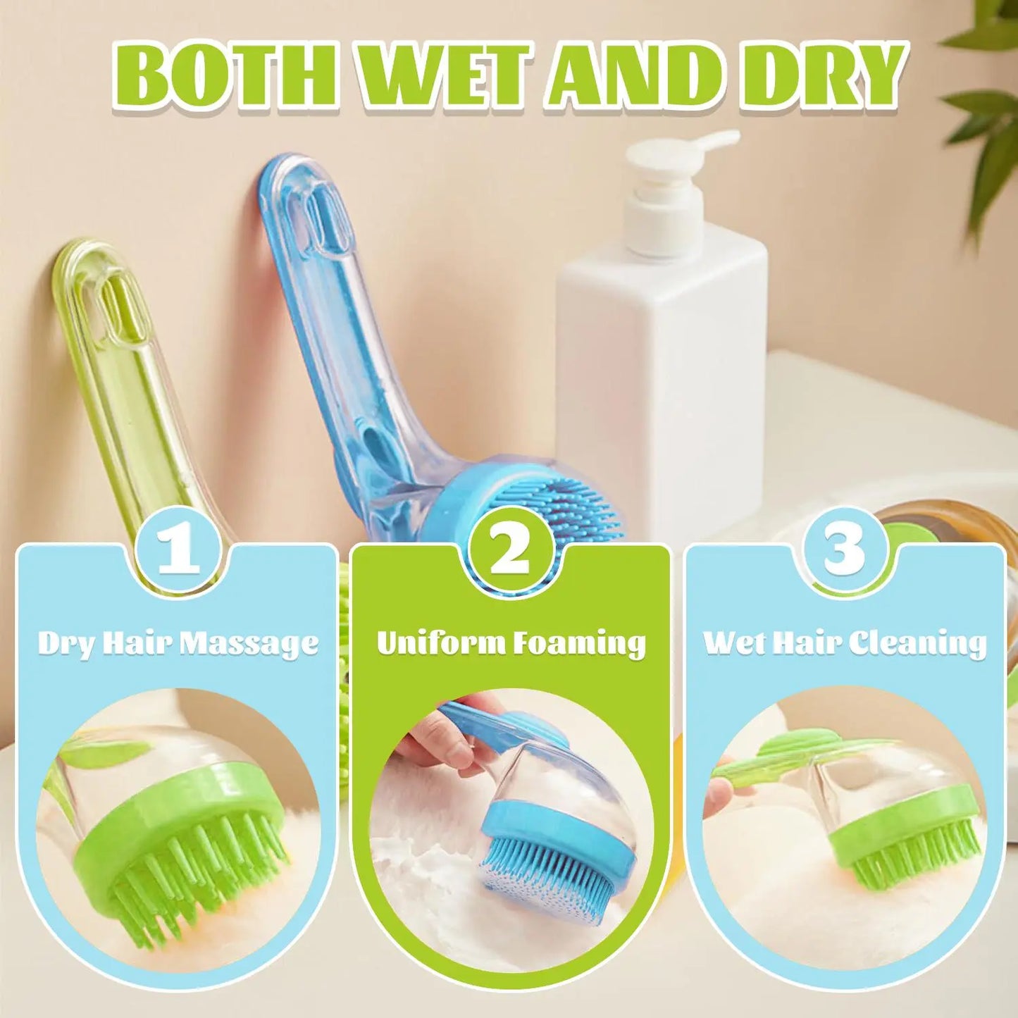 Pet Bath Brush with Shampoo Dispenser for Dogs & Cats, Ergonomic Handle, Gentle Massage Grooming Tool, Easy to Use, Essential Dog Bath Supply 