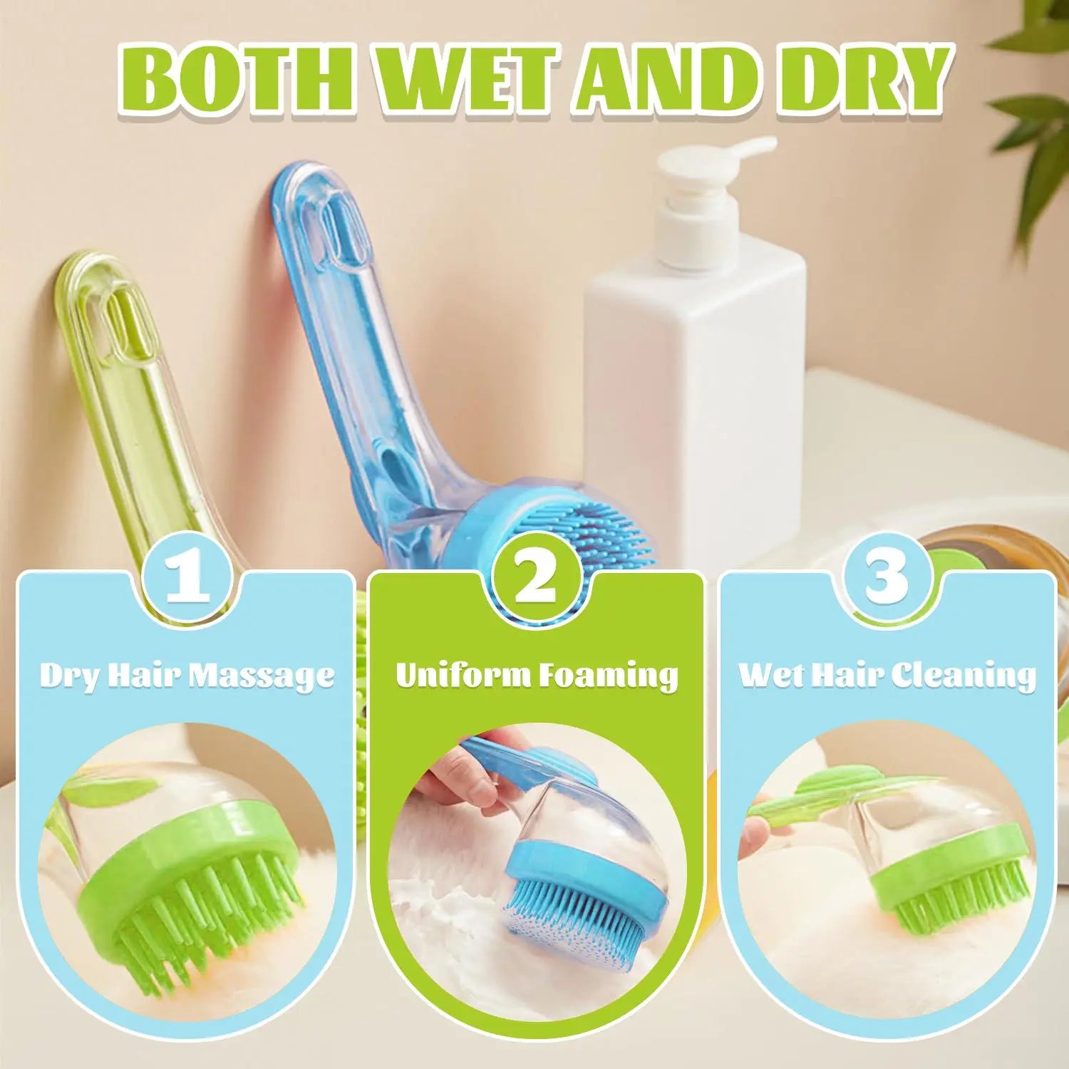 Pet Bath Brush with Shampoo Dispenser for Dogs & Cats, Ergonomic Handle, Gentle Massage Grooming Tool, Easy to Use, Essential Dog Bath Supply 