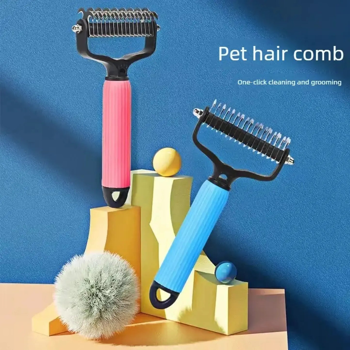 Professional Pet Grooming Tool: Universal Detangling Comb for Dogs with Stainless Steel Double-Sided Design for Effective Shedding and Matted Hair Management.