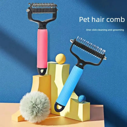 Professional Pet Grooming Tool: Universal Detangling Comb for Dogs with Stainless Steel Double-Sided Design for Effective Shedding and Matted Hair Management.