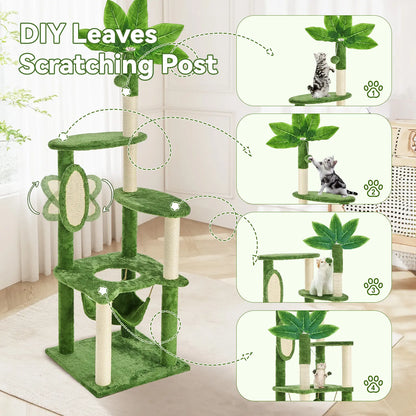 Wecharmer Indoor Cat Tree Tower with Green Leaves, Plush Cat Condo and Scratching Posts by Summerwins