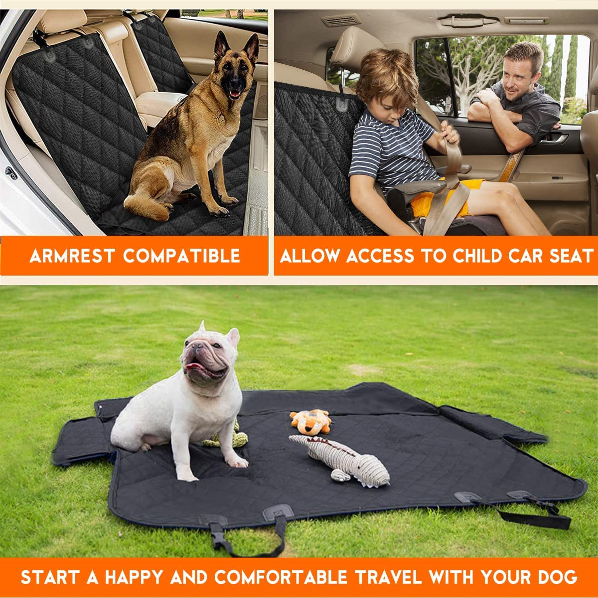Dog Car Seat Cover - Waterproof Back Seat Protector for Pets, Non-Slip Design, Fits Most Cars, SUVs, and Trucks - Black