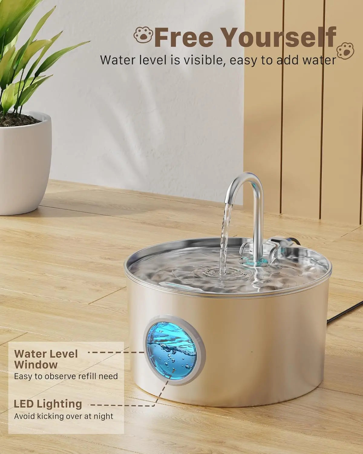 Cat Water Fountain Stainless Steel: 74Oz/2.2L Cat Fountain for Drinking - Pet Water Fountain for Cats inside - Quiet Cats Water Bowl Dispenser - Kitty Drinking Fountains - for Pets& Small Animals
