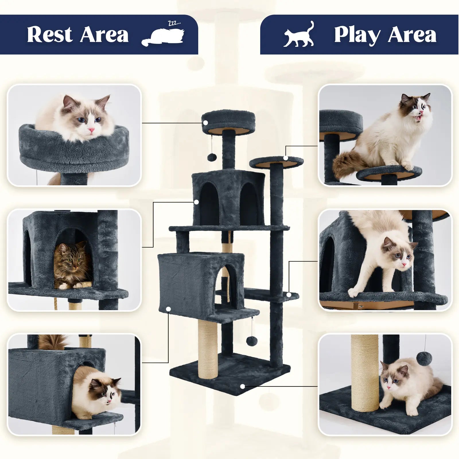 Wecharmer Indoor Cat Tree Tower with Green Leaves, Plush Cat Condo and Scratching Posts by Summerwins
