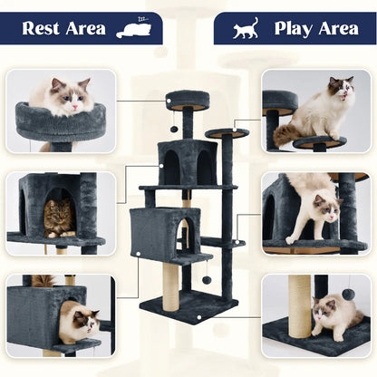 Wecharmer Indoor Cat Tree Tower with Green Leaves, Plush Cat Condo and Scratching Posts by Summerwins