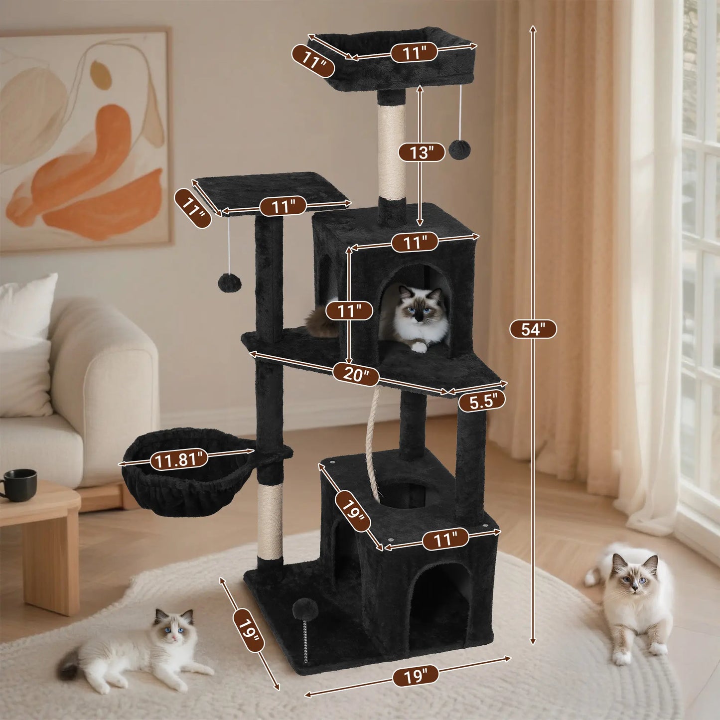 Wecharmer Indoor Cat Tree Tower with Green Leaves, Plush Cat Condo and Scratching Posts by Summerwins