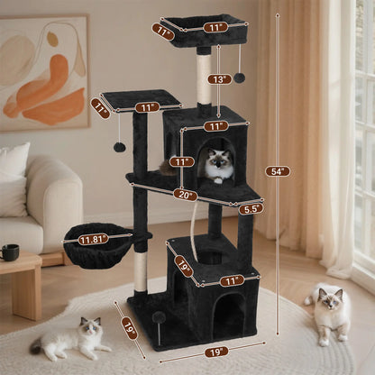 Wecharmer Indoor Cat Tree Tower with Green Leaves, Plush Cat Condo and Scratching Posts by Summerwins
