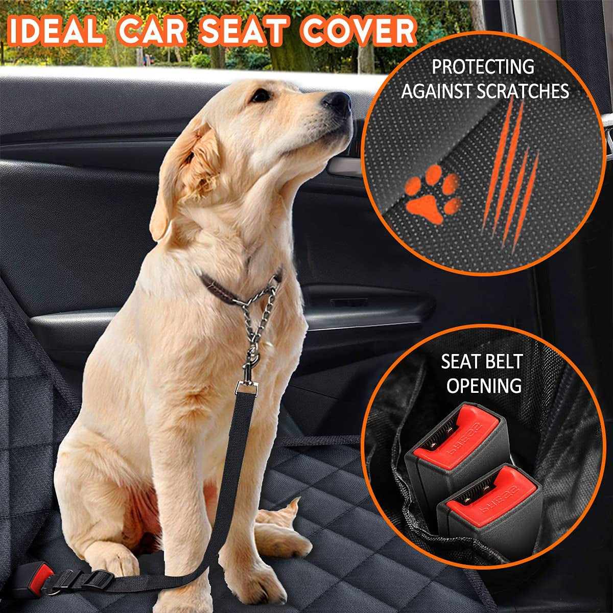 Dog Car Seat Cover - Waterproof Back Seat Protector for Pets, Non-Slip Design, Fits Most Cars, SUVs, and Trucks - Black