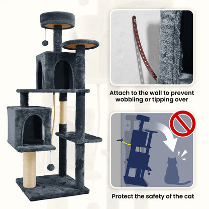 Wecharmer Indoor Cat Tree Tower with Green Leaves, Plush Cat Condo and Scratching Posts by Summerwins
