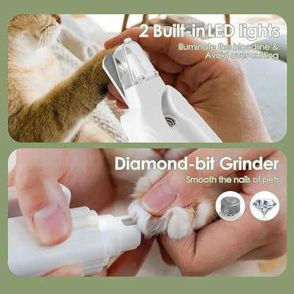 2-in-1 LED Rechargeable Pet Nail Clipper and Grinder with Protective Guard and Quick Sensor for Dogs, Cats, and Rabbits