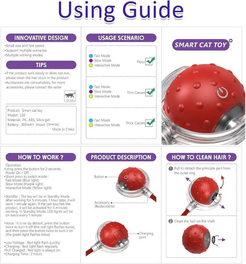 Automatic Interactive Cat Toy Ball for Indoor Use - Fast Rolling, Chirping, and Motion-Activated