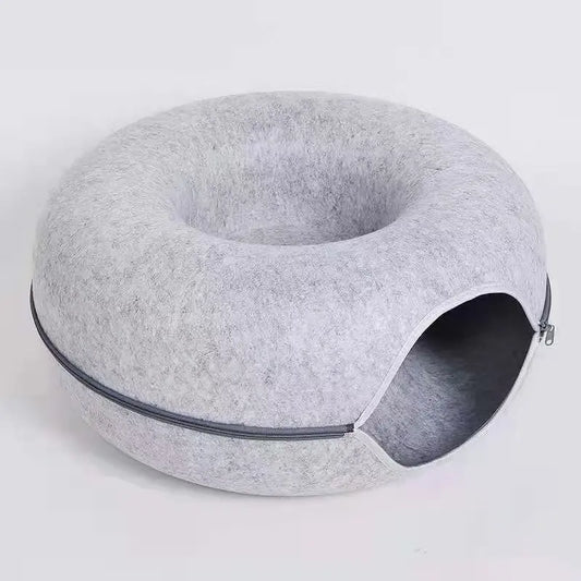 Felt Donut Cat Tunnel Bed, 2-In-1 Washable Detachable Pet Hideaway Cave, All-Season Warm Cozy Indoor Cat Sleeping Nest, Secure Zipper Design, Easy Disassembly Storage Shaped Beds