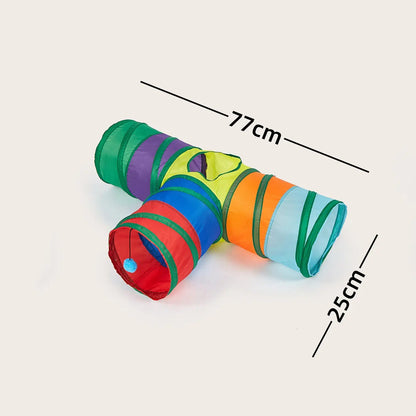 Interactive Cat Toys Set, Foldable Rainbow Tunnel & Teaser Wand, Fluffy Mouse & Crinkle Ball Design, Perfect for Kitties & Puppies