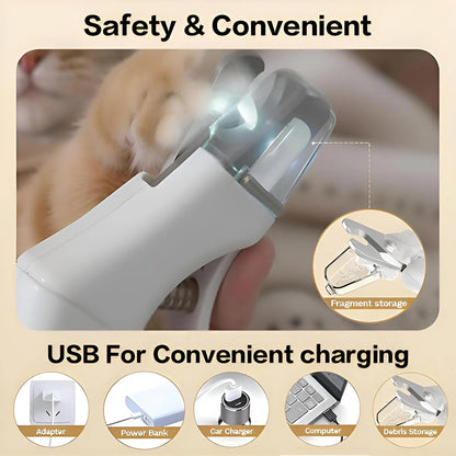 2-in-1 LED Rechargeable Pet Nail Clipper and Grinder with Protective Guard and Quick Sensor for Dogs, Cats, and Rabbits