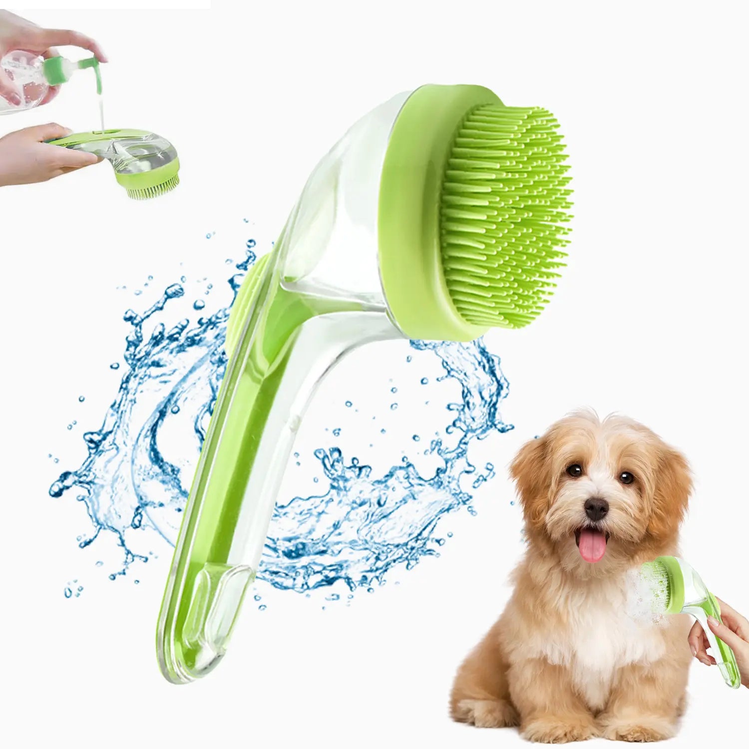Pet Bath Brush with Shampoo Dispenser for Dogs & Cats, Ergonomic Handle, Gentle Massage Grooming Tool, Easy to Use, Essential Dog Bath Supply 