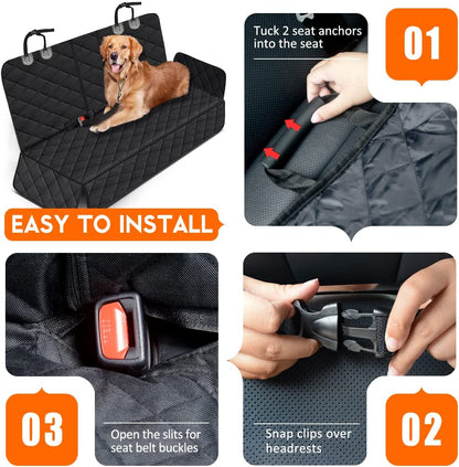 Dog Car Seat Cover - Waterproof Back Seat Protector for Pets, Non-Slip Design, Fits Most Cars, SUVs, and Trucks - Black