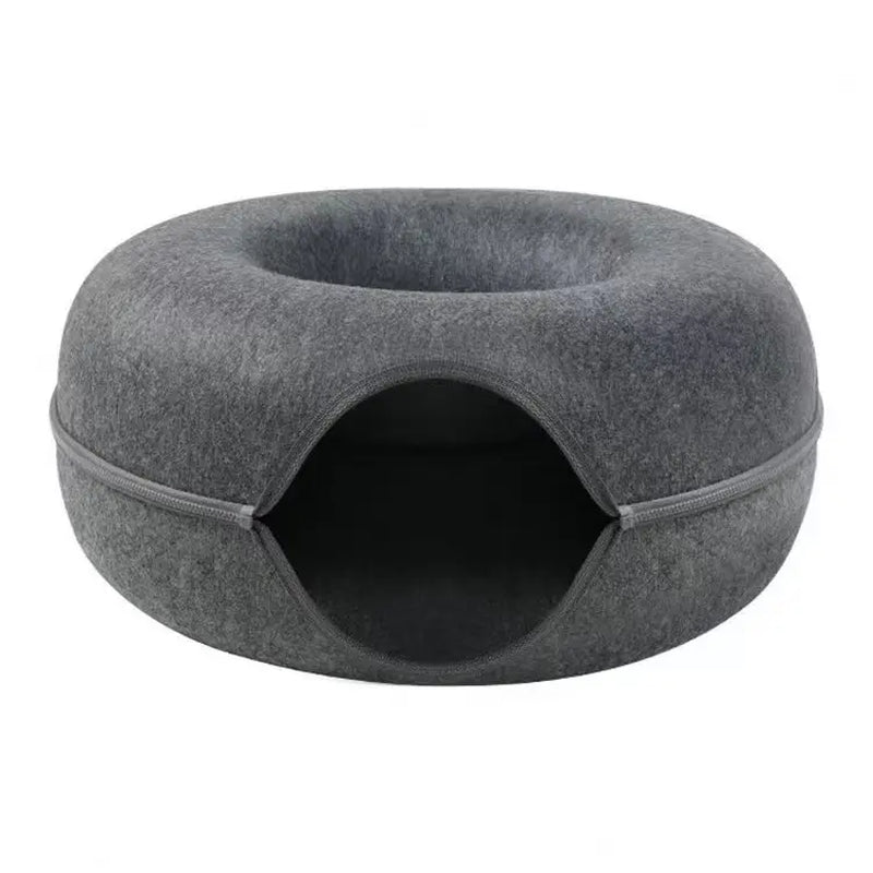 Felt Donut Cat Tunnel Bed, 2-In-1 Washable Detachable Pet Hideaway Cave, All-Season Warm Cozy Indoor Cat Sleeping Nest, Secure Zipper Design, Easy Disassembly Storage Shaped Beds
