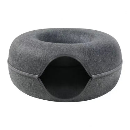Felt Donut Cat Tunnel Bed, 2-In-1 Washable Detachable Pet Hideaway Cave, All-Season Warm Cozy Indoor Cat Sleeping Nest, Secure Zipper Design, Easy Disassembly Storage Shaped Beds