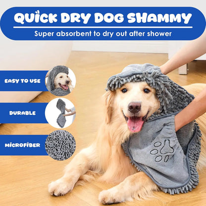 Microfiber Absorbent Dog Towel with Hand Pockets - Quick Drying and Machine Washable for Medium to Large Dogs (30 x 13 inches)