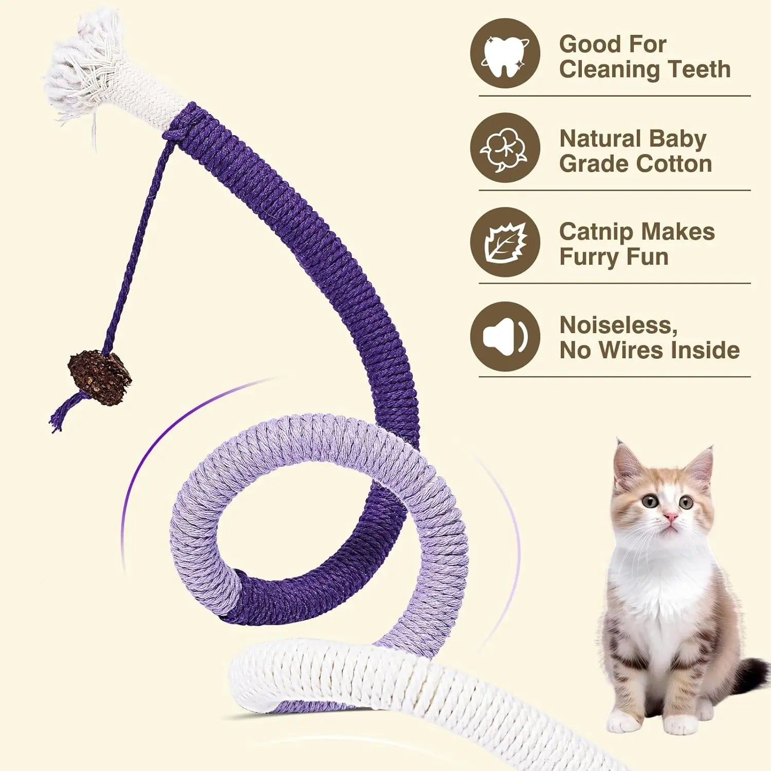Cat Toys Chew Ropes Toys, 3 Pcs 27.9 Inches Interactive Catnip Toys for Indoor Cats, Kitten Teeth Cleaning Chew Toys for Dental Care
