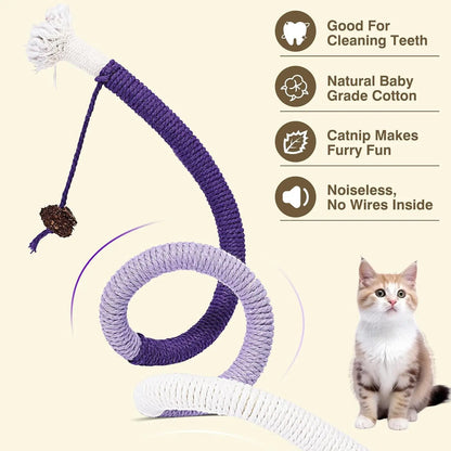 Cat Toys Chew Ropes Toys, 3 Pcs 27.9 Inches Interactive Catnip Toys for Indoor Cats, Kitten Teeth Cleaning Chew Toys for Dental Care