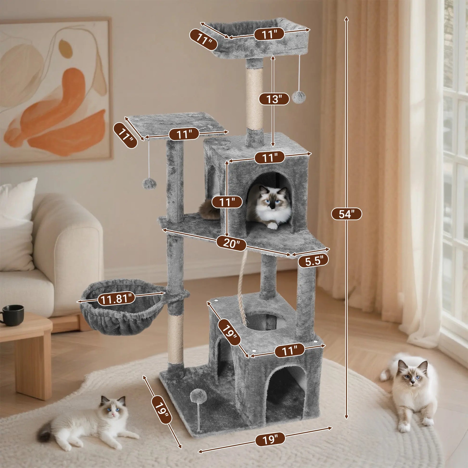 Wecharmer Indoor Cat Tree Tower with Green Leaves, Plush Cat Condo and Scratching Posts by Summerwins