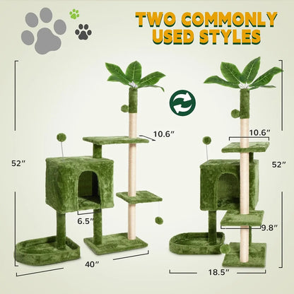 Wecharmer Indoor Cat Tree Tower with Green Leaves, Plush Cat Condo and Scratching Posts by Summerwins