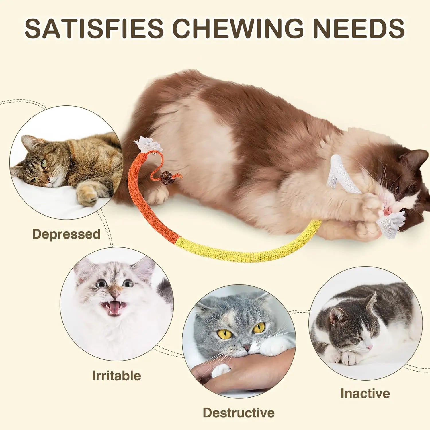 Cat Toys Chew Ropes Toys, 3 Pcs 27.9 Inches Interactive Catnip Toys for Indoor Cats, Kitten Teeth Cleaning Chew Toys for Dental Care