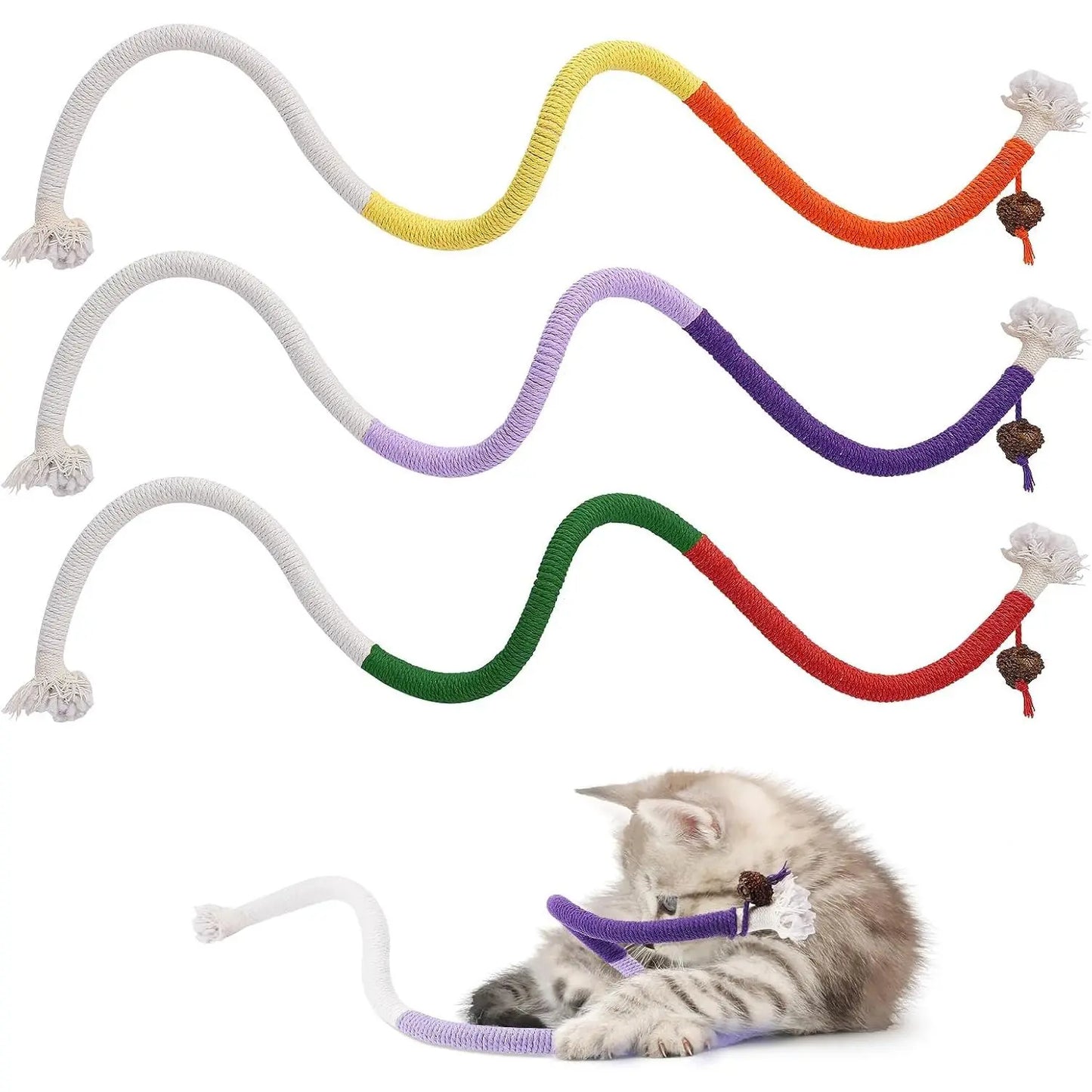 Cat Toys Chew Ropes Toys, 3 Pcs 27.9 Inches Interactive Catnip Toys for Indoor Cats, Kitten Teeth Cleaning Chew Toys for Dental Care