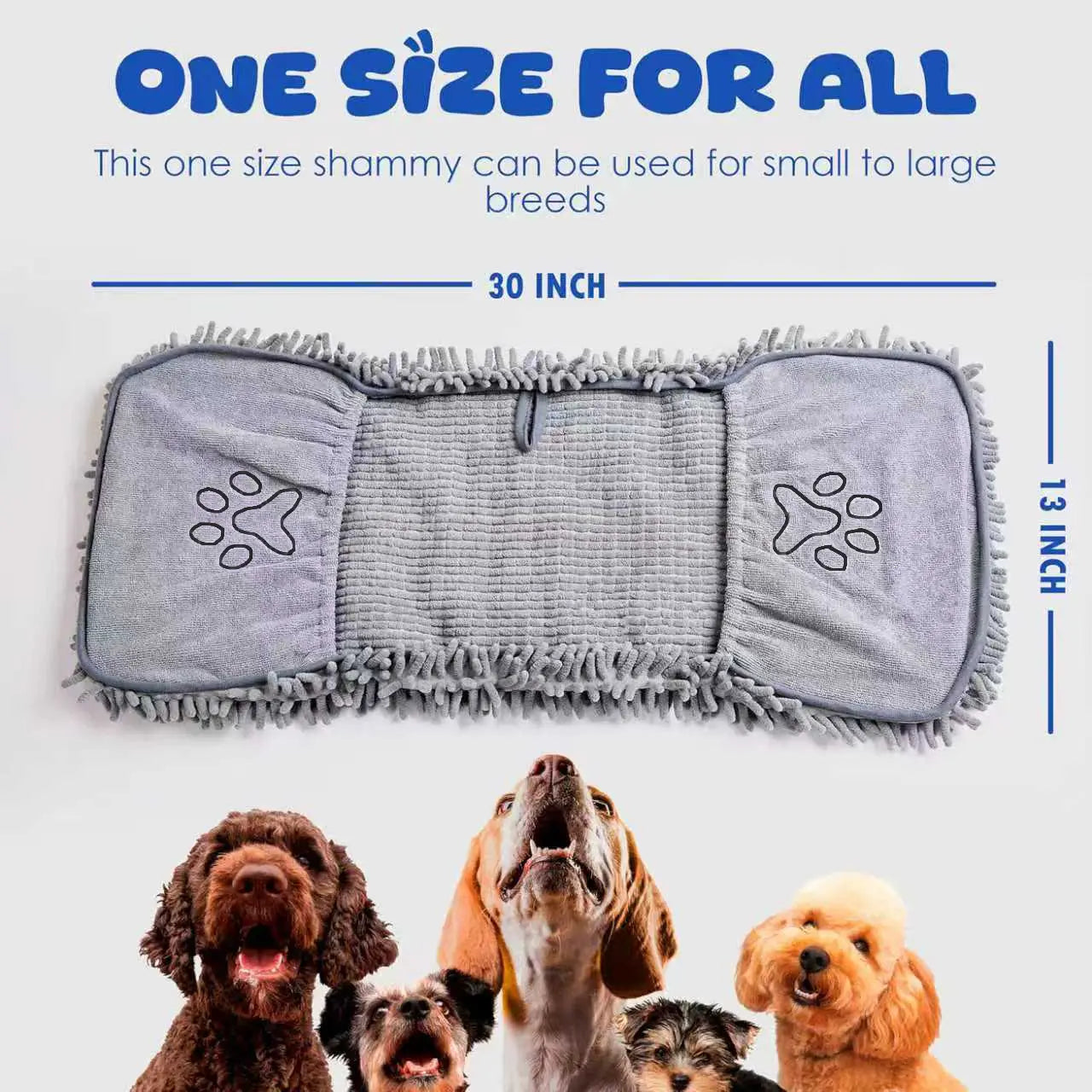 Microfiber Absorbent Dog Towel with Hand Pockets - Quick Drying and Machine Washable for Medium to Large Dogs (30 x 13 inches)