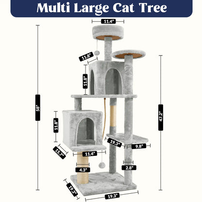 Wecharmer Indoor Cat Tree Tower with Green Leaves, Plush Cat Condo and Scratching Posts by Summerwins
