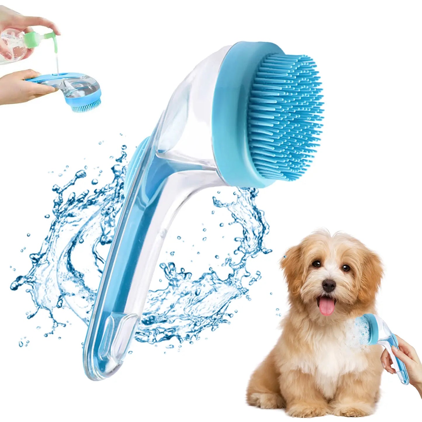 Pet Bath Brush with Shampoo Dispenser for Dogs & Cats, Ergonomic Handle, Gentle Massage Grooming Tool, Easy to Use, Essential Dog Bath Supply 