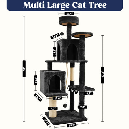 Wecharmer Indoor Cat Tree Tower with Green Leaves, Plush Cat Condo and Scratching Posts by Summerwins