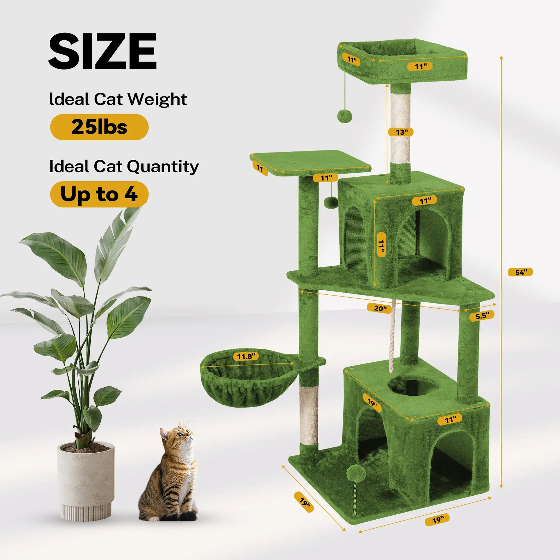 Wecharmer Indoor Cat Tree Tower with Green Leaves, Plush Cat Condo and Scratching Posts by Summerwins